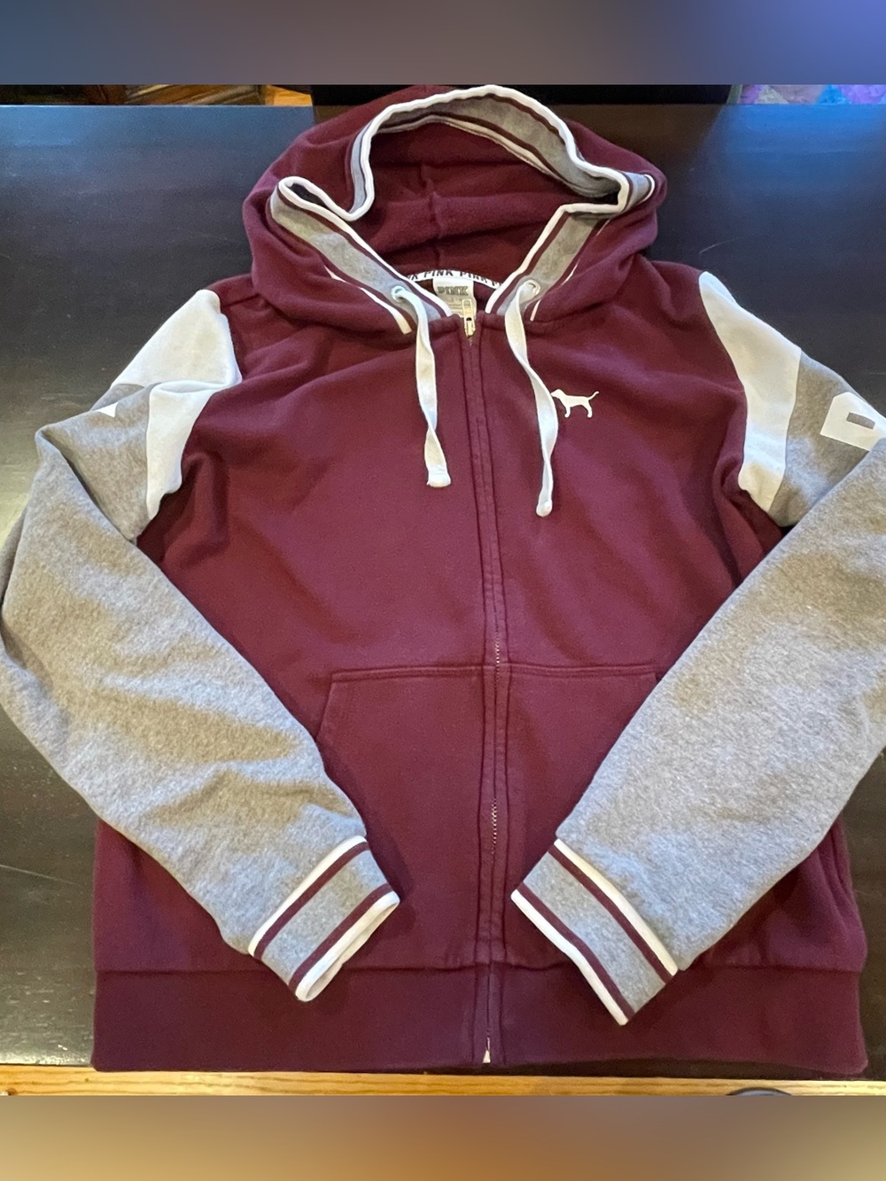Victoria's Secret Maroon and Light Gray Zip Hoodie